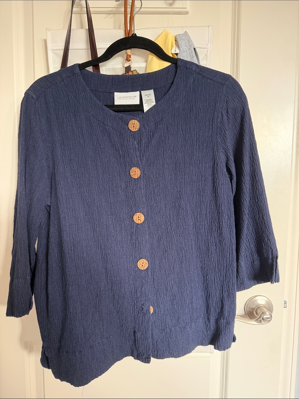 Liz Claiborne Petite Navy Textured Button-Front Jacket